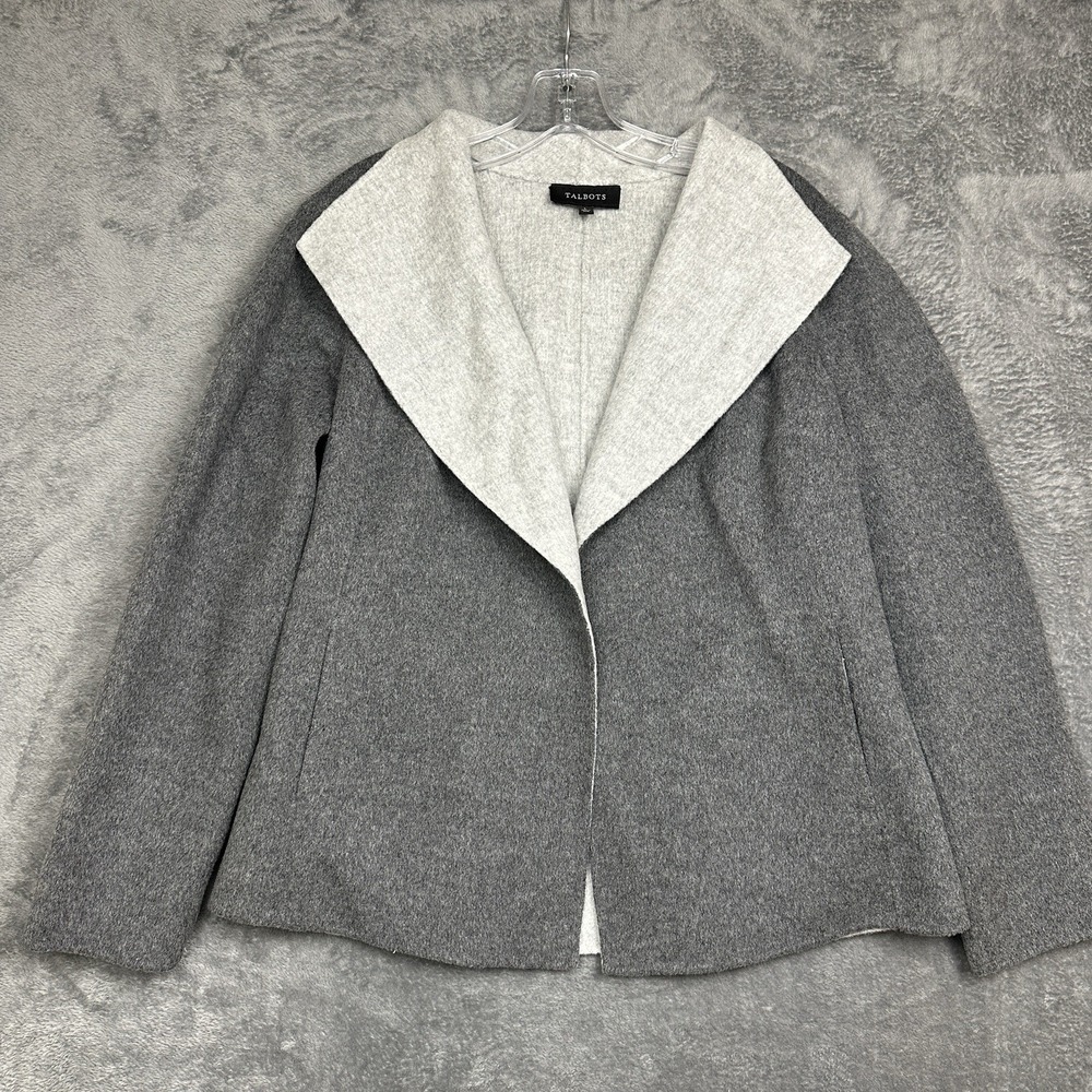 Talbots Blazer Jacket Women's Large Open‎ Gray Two Tone Wool Blend Double Faced